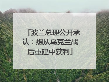 波兰总理公开承认：想从乌克兰战后重建中获利